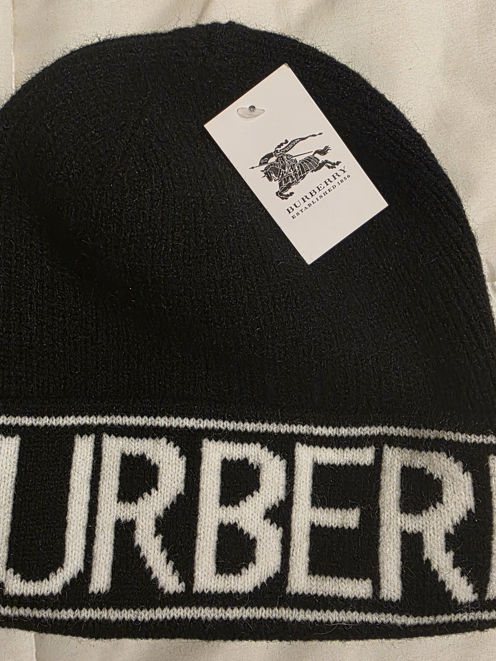 Burberry Black and White Logo Knit Beanie